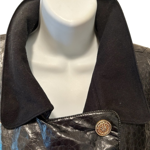 Pierette B. Faux Croc Lined Slicker Trench Coat Sz 40/10 Midi Length Black Swiss - Picture 5 of 8